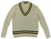 Polo Ralph Lauren Men's Cabled V-neck Cricket Sweater (X-Large, Cream/Green/Navy) Polo Ralph Lauren Men's Cabled V-neck Cricket Sweater (X-Large, Cream/Green/Navy)