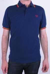 Fred Perry Men's Twin Tipped Polo, Medieval Blue/Burnt Amber/Black, XX-Large Fred Perry Men's Twin Tipped Polo, Medieval Blue/Burnt Amber/Black, XX-Large