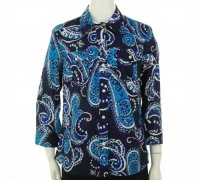 Jones New York Print Three Quarter Sleeve Shirt Aqua/Marine M Jones New York Print Three Quarter Sleeve Shirt Aqua/Marine M