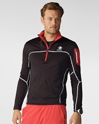 Contrast piping and pocket details lend an athletic feel to an essential pullover with a half-zip mockneck for versatile styling. Contrast piping and pocket details lend an athletic feel to an essential pullover with a half-zip mockneck for versatile styling.