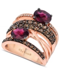 Display your love of color. Le Vian's brilliant ring features multiple crisscrossing bands adorned with oval-cut rhodolite (1-9/10 ct. t.w.), round-cut smokey quartz (9/10 ct t.w.) and diamond accents. Set in 14k rose gold. Size 7. Display your love of color. Le Vian's brilliant ring features multiple crisscrossing bands adorned with oval-cut rhodolite (1-9/10 ct. t.w.), round-cut smokey quartz (9/10 ct t.w.) and diamond accents. Set in 14k rose gold. Size 7.