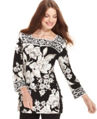 Bold blooms enliven JM Collection's tunic for no-fuss style day or night!