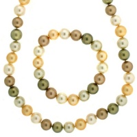 Shell Pearl Majorca Necklace Copper Gold Olive Tone 10.0-10.5mm 18 Single Strand With Bracelet Bucasi Shell Pearl Majorca Necklace Copper Gold Olive Tone 10.0-10.5mm 18 Single Strand With Bracelet Bucasi