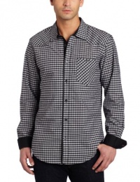 Marc Ecko Cut & Sew Men's Chambray Plaid and Solid Poplin Woven Shirt