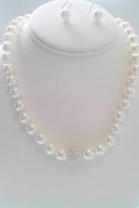 Classic White Necklace Made With Swarovski Elements Crystal Pearls and Earrings Set - 17, 10mm Classic White Necklace Made With Swarovski Elements Crystal Pearls and Earrings Set - 17, 10mm