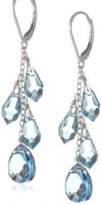 Sterling Silver Swarovski Elements Aquamarine Colored Multi-Teardrop and Briolette Earrings Sterling Silver Swarovski Elements Aquamarine Colored Multi-Teardrop and Briolette Earrings