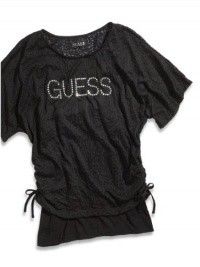 GUESS Kids Girls Big Girl Shirred-Side Burnout Top and Ta, BLACK (10/12)