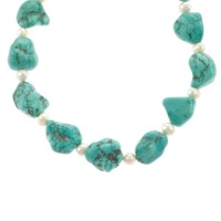 Sterling Silver Turquoise Nugget and Freshwater Cultured Pearl Necklace, 19 Sterling Silver Turquoise Nugget and Freshwater Cultured Pearl Necklace, 19