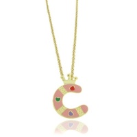 Lily Nily 18K Gold Overlay Pink Enamel Children's Initial Pendant C Lily Nily 18K Gold Overlay Pink Enamel Children's Initial Pendant C