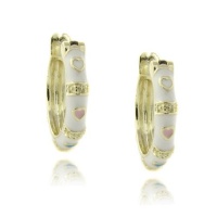 Lily Nily 18k Gold Overlay White Enamel Heart Design Children's Hoop Earrings Lily Nily 18k Gold Overlay White Enamel Heart Design Children's Hoop Earrings
