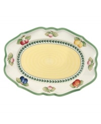 French Garden serving pieces complement-and complete-the mix-and-match dinnerware and dishes from Villeroy & Boch. In Fleurence, with a pale yellow center and summer fruits around the rim. French Garden serving pieces complement-and complete-the mix-and-match dinnerware and dishes from Villeroy & Boch. In Fleurence, with a pale yellow center and summer fruits around the rim.