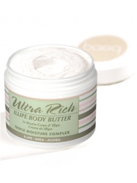 Mega rich complex of Illipe, Jojoba and Shea butters for stressed skin that needs deep hydration and protection. The incredibly thick, rich texture comes from the Illipe butter base. Borage, Rosehip and Grapeseed oils absorb deeply for improved elasticity and tone.There's no such thing as too rich when it comes to gorgeous, glowing skin! Leaves skin smooth and silky. Wonderful for dry, itchy skin and on those extra parched spots that never seem to get enough -- elbows, heels and feet. 4 oz. Mega rich complex of Illipe, Jojoba and Shea butters for stressed skin that needs deep hydration and protection. The incredibly thick, rich texture comes from the Illipe butter base. Borage, Rosehip and Grapeseed oils absorb deeply for improved elasticity and tone.There's no such thing as too rich when it comes to gorgeous, glowing skin! Leaves skin smooth and silky. Wonderful for dry, itchy skin and on those extra parched spots that never seem to get enough -- elbows, heels and feet. 4 oz.