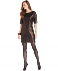 Ellen Tracy's sequin shift dress adds dazzle to any night.