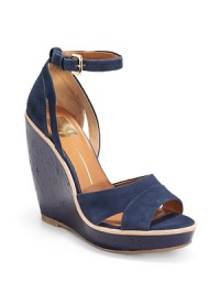 THE LOOKSeamed cutout suede upperAdjustable ankle strap with contrast back strapContrast leather detail around the outsolePadded insolePainted cork wedge, 5 (125mm)Painted cork platform, 1 (25mm)Compares to a 4 heel (100mm)THE MATERIALSuede upperLeather liningRubber soleORIGINImported THE LOOKSeamed cutout suede upperAdjustable ankle strap with contrast back strapContrast leather detail around the outsolePadded insolePainted cork wedge, 5 (125mm)Painted cork platform, 1 (25mm)Compares to a 4 heel (100mm)THE MATERIALSuede upperLeather liningRubber soleORIGINImported