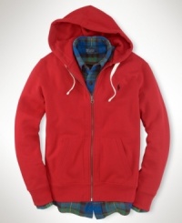 A classic-fitting full-zip hoodie in soft-washed cotton fleece is smooth on one side with a soft, fuzzy interior. A classic-fitting full-zip hoodie in soft-washed cotton fleece is smooth on one side with a soft, fuzzy interior.