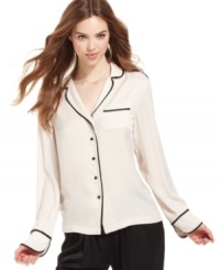 Go for an effortless-chic look with fall's pajama trend! RACHEL Rachel Roy's PJ shirt can be worn both casual and dressy for a fashion-forward take on the lounge-worthy favorite! Go for an effortless-chic look with fall's pajama trend! RACHEL Rachel Roy's PJ shirt can be worn both casual and dressy for a fashion-forward take on the lounge-worthy favorite!