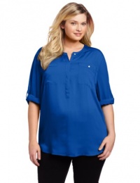 DKNYC Women?s Plus-Size Long Roll Sleeve Blouse with Chiffon Sleeveless and Yoke DKNYC Women?s Plus-Size Long Roll Sleeve Blouse with Chiffon Sleeveless and Yoke