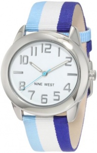 Nine West Women's NW/1289WTBL Round Silver-Tone Easy-to-Read Blue and White Strap Watch Nine West Women's NW/1289WTBL Round Silver-Tone Easy-to-Read Blue and White Strap Watch