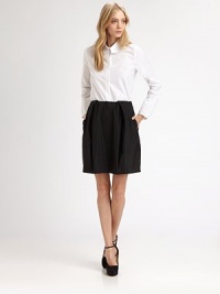 Perfect Parisian charm in this crisp menswear-inspired cotton shirt, designed with a modified Peter Pan collar and contour hem that hits below the hips. Modified Peter Pan collarLong sleeves with buttoned cuffsContour hem hits below hipsCottonDry cleanImportedModel shown is 5'9 (176cm) wearing US size 4. Perfect Parisian charm in this crisp menswear-inspired cotton shirt, designed with a modified Peter Pan collar and contour hem that hits below the hips. Modified Peter Pan collarLong sleeves with buttoned cuffsContour hem hits below hipsCottonDry cleanImportedModel shown is 5'9 (176cm) wearing US size 4.