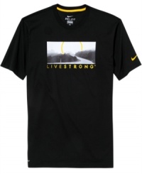 Added support. The power combination of Dri-Fit technology and a LIVESTRONG® graphic keep you comfortable and inspired for top performance in this Nike t-shirt. Join Lance Armstrong and Nike in supporting those living with cancer today. Added support. The power combination of Dri-Fit technology and a LIVESTRONG® graphic keep you comfortable and inspired for top performance in this Nike t-shirt. Join Lance Armstrong and Nike in supporting those living with cancer today.