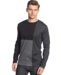 Time to square off. This color blocked shirt from Calvin Klein shows off your modern makeover. Time to square off. This color blocked shirt from Calvin Klein shows off your modern makeover.
