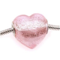Murano Style Glass Silver Foil Lampwork Pink Heart Bead Fits Pandora 20mm (1) Murano Style Glass Silver Foil Lampwork Pink Heart Bead Fits Pandora 20mm (1)
