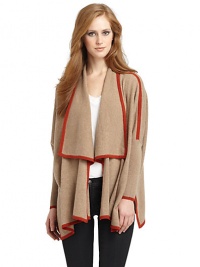 THE LOOKPoncho-inspired designContrast trim detailingDraped, open frontDolman sleevesTHE FITAbout 29 from shoulder to hemTHE MATERIALCashmereCARE & ORIGINDry cleanImportedModel shown is 5'9 (175cm) wearing US size Small. THE LOOKPoncho-inspired designContrast trim detailingDraped, open frontDolman sleevesTHE FITAbout 29 from shoulder to hemTHE MATERIALCashmereCARE & ORIGINDry cleanImportedModel shown is 5'9 (175cm) wearing US size Small.