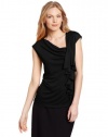 Jones New York Women's Petite Asymetrical Ruffle Front Top