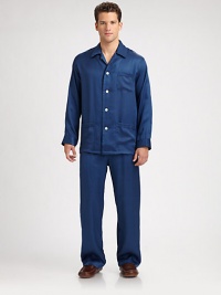 A subtle shadow stripe adds definition and a clean finish to a traditional pajama set, woven from luxurious silk for a fit and feel of superior softness. Silk. Hand wash. Imported.SHIRTButton-frontChest, waist patch pocketsPANTSSide elastic waistbandInseam, about 31 A subtle shadow stripe adds definition and a clean finish to a traditional pajama set, woven from luxurious silk for a fit and feel of superior softness. Silk. Hand wash. Imported.SHIRTButton-frontChest, waist patch pocketsPANTSSide elastic waistbandInseam, about 31