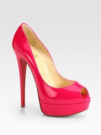 Classic patent leather platform with a peep toe and ultra-high heel. Self-covered heel, 6 (150mm)Island platform, 1 (25mm)Compares to a 5 heel (125mm)Patent leather upperLeather liningSignature red leather solePadded insoleMade in ItalyOUR FIT MODEL RECOMMENDS ordering one half size up as this style runs small. Classic patent leather platform with a peep toe and ultra-high heel. Self-covered heel, 6 (150mm)Island platform, 1 (25mm)Compares to a 5 heel (125mm)Patent leather upperLeather liningSignature red leather solePadded insoleMade in ItalyOUR FIT MODEL RECOMMENDS ordering one half size up as this style runs small.