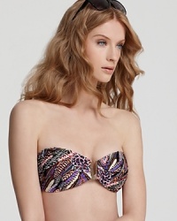 Make bohemian style your beach signature with this feather printed bikini from Ondademar. It's beaded detailing and flattering cut epitomize on-vacation ease. Make bohemian style your beach signature with this feather printed bikini from Ondademar. It's beaded detailing and flattering cut epitomize on-vacation ease.