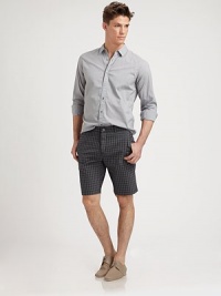 Glen plaid pattern overtakes this summer essential, by adding a dash of prepster influence, finished in classic-fitting, stretch cotton.Flat-front styleButton flySide slash, back patch pocketsInseam, about 1097% cotton/3% elastaneDry cleanImported Glen plaid pattern overtakes this summer essential, by adding a dash of prepster influence, finished in classic-fitting, stretch cotton.Flat-front styleButton flySide slash, back patch pocketsInseam, about 1097% cotton/3% elastaneDry cleanImported