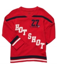 He'll want to score the winning shot when wearing his hockey-inspired jersey from Carter's. He'll want to score the winning shot when wearing his hockey-inspired jersey from Carter's.