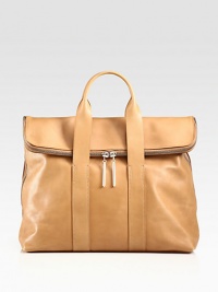 A stylish zip-top carryall of supple leather for all of your essential items. Double top handles, 5 dropZip-top and flap closureOne inside zip pocketFully lined15½W X 13H X 7DImported A stylish zip-top carryall of supple leather for all of your essential items. Double top handles, 5 dropZip-top and flap closureOne inside zip pocketFully lined15½W X 13H X 7DImported
