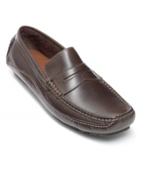 Contrast stitching adds rugged style to these comfortable, casual penny drivers. Contrast stitching adds rugged style to these comfortable, casual penny drivers.