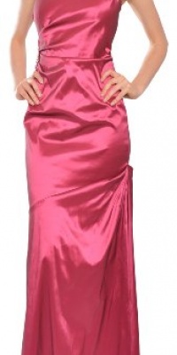 David Meister One Shoulder Ruched Metallic Satin Eve Gown Dress