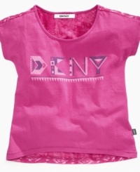She'll put herself in the fast lane to fun fashion with the modern design of this t-shirt from DKNY. She'll put herself in the fast lane to fun fashion with the modern design of this t-shirt from DKNY.