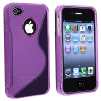 eForCity TPU Rubber Skin Case Compatible With Apple® iPhone® 4, Clear Dark Purple S Shape