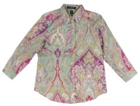 Lauren Ralph Lauren Women's Petite Three-Quarter Sleeve Paisley Cotton Shirt Lauren Ralph Lauren Women's Petite Three-Quarter Sleeve Paisley Cotton Shirt