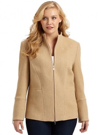 THE LOOKAllover knit herringbone constructionStand collarZip frontPrincess seamsLong sleeves with zip cuffsTHE FITAbout 25 from waist to hemTHE MATERIALWool/polyamide/spandexFully linedCARE & ORIGINDry cleanImported THE LOOKAllover knit herringbone constructionStand collarZip frontPrincess seamsLong sleeves with zip cuffsTHE FITAbout 25 from waist to hemTHE MATERIALWool/polyamide/spandexFully linedCARE & ORIGINDry cleanImported