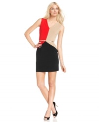 Calvin Klein puts a chic spin on colorblocking with this belted dress--it's fashion-forward at the office and makes a seamless transition to after-hours engagements! Calvin Klein puts a chic spin on colorblocking with this belted dress--it's fashion-forward at the office and makes a seamless transition to after-hours engagements!