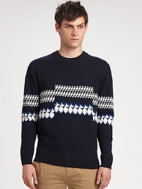 A clever mix of prints lends an ingenious look to this merino-wool sweater.CrewneckLong sleevesPull-on styleMerino woolDry cleanImported A clever mix of prints lends an ingenious look to this merino-wool sweater.CrewneckLong sleevesPull-on styleMerino woolDry cleanImported