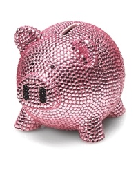 Start saving in style with this ceramic piggy bank embellished with rhinestones. Adorable sparkling pig arrives in a satin-lined box with extra rhinestones, making it the perfect gift. Start saving in style with this ceramic piggy bank embellished with rhinestones. Adorable sparkling pig arrives in a satin-lined box with extra rhinestones, making it the perfect gift.