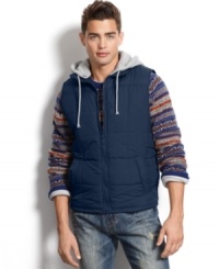 Layer yourself in sleek style with this cool hooded puffer vest by American Rag. Layer yourself in sleek style with this cool hooded puffer vest by American Rag.
