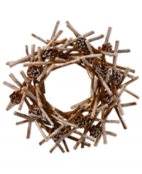 A cluster of twigs and pine cones create a comforting, wintry home accent in this holiday wreath from Winward. A cluster of twigs and pine cones create a comforting, wintry home accent in this holiday wreath from Winward.