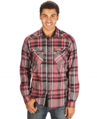A little bit country and a little bit preppy come together to make this Marc Ecko Cut & Sew shirt a whole lot of stylish. A little bit country and a little bit preppy come together to make this Marc Ecko Cut & Sew shirt a whole lot of stylish.