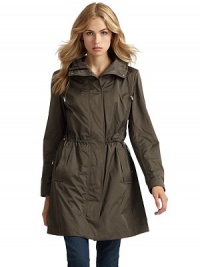 THE LOOKTailored in a special shape memory fabric featuring wrinkle recoveryPacks into a matching travel bagWater resistantAttached hood with drawstringConcealed snap and zip frontSide drawstrings at waistLong sleeves with adjustable snap cuffsDiagonal besom pocketsCenter back ventTHE FITAbout 33 from shoulder to hemTHE MATERIALPolyesterCARE & ORIGINMachine washImportedModel shown is 5'8 (172½cm) wearing US size Small. THE LOOKTailored in a special shape memory fabric featuring wrinkle recoveryPacks into a matching travel bagWater resistantAttached hood with drawstringConcealed snap and zip frontSide drawstrings at waistLong sleeves with adjustable snap cuffsDiagonal besom pocketsCenter back ventTHE FITAbout 33 from shoulder to hemTHE MATERIALPolyesterCARE & ORIGINMachine washImportedModel shown is 5'8 (172½cm) wearing US size Small.