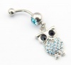 316L Stainless Steel 14G Blue Crystal Cute Retro Owl Bird Dangle Navel Ring Belly Bar Stud Ball Barbell Body Piercing Kit Girl's Gift