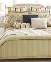 Lauren Ralph Lauren's Marrakesh comforter features an intricate Moroccan-inspired pattern and vertical stripes in a jacquard weave for an elegant air. Lauren Ralph Lauren's Marrakesh comforter features an intricate Moroccan-inspired pattern and vertical stripes in a jacquard weave for an elegant air.