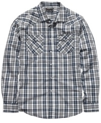 Square off in your weekend wardrobe with this cool plaid shirt from Ecko Unltd. Square off in your weekend wardrobe with this cool plaid shirt from Ecko Unltd.